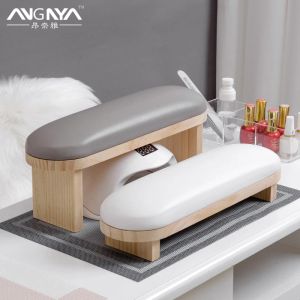 Equipamento angnya 1 conjunto PU Couro Pu Nail Art Beauty Salão de madeira maciça travesseiro manual com almofada Manicure Table Mat unha Rest Rest Salon Tools