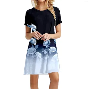Casual Dresses Beach Dress For Women Comfortable O Neck Short Sleeve Swing Loose T Shirt Fit Comfy Fashion Flowy Womens Summer