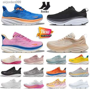 Bottoms de nuvem executando 2024 sapatos atléticos clifton 9 bondi 8 femininos de jogging sports esportistas livres pessoas kawana brancas pretas cor de espuma rosa tênis tênis tênis