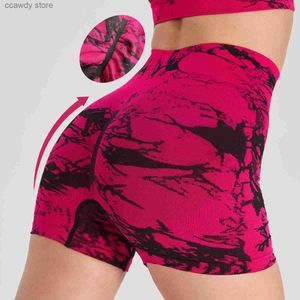 Kvinnors shorts Nya sömmar BRIIDERY TIE DYE HIGH MIDA MAID MAGKONTROLL PROSE UP -träning Träning Sport Biker Gym Fitness For Women H240424