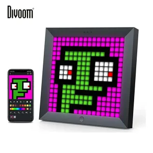Frame Divoom Pixoo Digital Photo Frame Alarm Clock with Pixel Art Programmable LED Display, Neon Light Sign Decor, New Year Gift