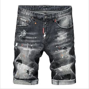 Män sommar svart denim shorts hål korta jeans god kvalitet passar casual mode manlig hög streetwear 240422