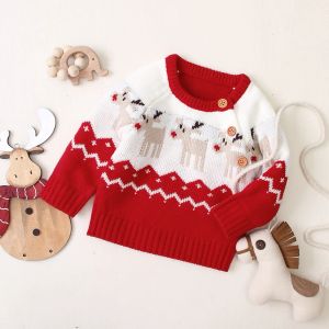 Sweaters Baby Boys Knitted Sweater Elk Print Red Christmas Tops Tees Long Sleeve Winter Warm Casual Clothes 02 Years Girls Xmas Costume