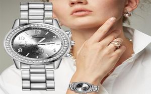 Armbandsur mode strass kvinnor kvarts lyxiga armbandsur damer titta på silver för kvinna relogio feminino8454762