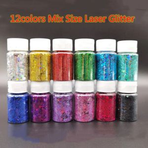 Glitter 12Colors Holographic Hexagon Chunky Glitter Nail Tips Laser Glitter Powder Mermaid Flakes Sparkly Glitter Resin Crystal
