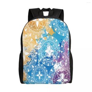 Backpack School Bag 15 polegadas Laptop ombro casual Bagpack Viagem Mandala Bright Color Pattern Mochila