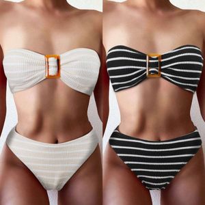 Costume da bagno bikini da donna sexy e alla moda senza spalline orizzontale a strisce a strisce a strisce