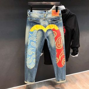 New Yuanlu Fushen Men's Jeans slitna Big M Mandarin Duck Löst rak ben 9-punktbyxor Hösten 816043