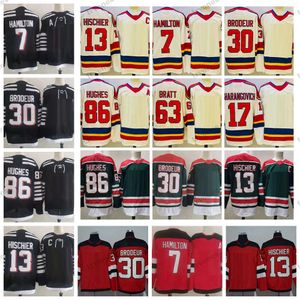 KOB 2022 RETRO RETRO 2.0 Jerseys 86 Jack Hughes 13 Nico Hischier 30 Martin Brodeur 7 Dougie Hamilton Red 63 Jesper Bratt 17 Yegor