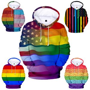Polos Spaccatura con cappuccio per bandiera LGBT 3D per la lesbica Gay Pride Colorful Rainbow Clothes for Gay Home Decor Friendly LGBTQ Equità
