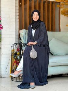 Etniska kläder Eid svart chiffong batwing öppen kimono abaya dubai lyx 2024 sommar muslimsk blygsam klänning kebaya islam abayas för kvinnor