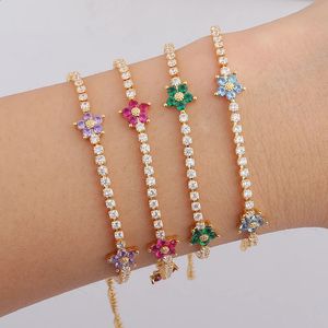 Anlände Rainbow CZ Colorful Flower Tennis Link Chain Armband för kvinnliga flickor Iced Out Bling Paled Daisy 240423