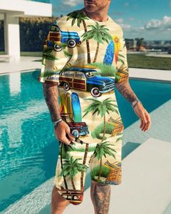 Sommer Herren Set Tracksuits Fashion Casual Short Sleeves Holiday Style 3D Print Men Tshirtshorts Hosen Anzüge männliche Kleidung 240419