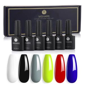 Kits MSHARE Gel Nail Polish Set Kits 6 Colors Glitter Semi Permanent Hybrid Gel Varnish Base Top Coat Soak Off UV LED Nail Art