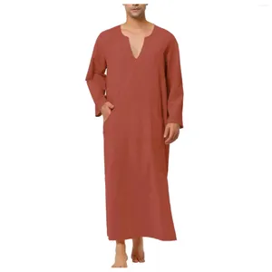 Roupas étnicas homens finos finos casuais soltos mantos muçulmanos camisas de verão de manga longa V Robe de pescoço Islâmico Arábia Saudita Malásia Kaftan abaya