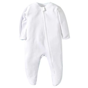 ワンピース新生児の足のパジャマのジッパーガールと男の子のロンパー長袖ジャンプスーツコットンソリッドホワイトファッション012か月のベビー服