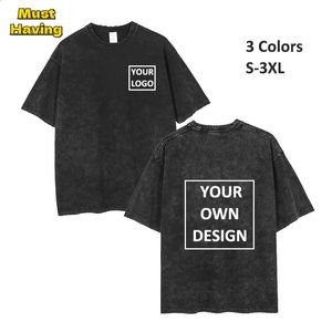 Erkekler için Özel Baskı T-shirt Kadınlar Özelleştirilmiş Desen Tshirt Unisex Retro Yıkanmış Pamuklu Tees Üstler Sokak Giyim Terzi Yapımı 240420