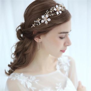 Chieni Accessori per capelli per matrimoni in fiore d'oro per la sposa 2024 perle coperto da donna 35 cm