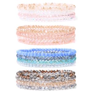 Pulseira 4pcs/conjunto de pulseiras de cristal para mulheres meninas de pedras de pedra natural Bracelets cinza rosa branco azul jóias de moda de cristal