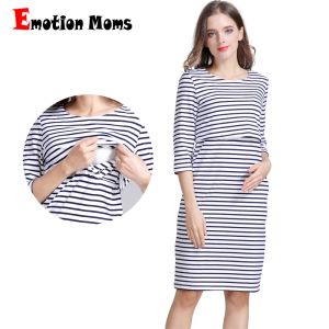 Leveranser Bomull Randig Graviditet Nursing Dress For Precklant Woman Maternity Dress ammande klänning Summer vårkjol