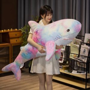 Poduszki 60140 cm Śliczne kolorowe rekin Plush Toys Giant Rozmiar dla zwierząt poduszka rekinów nadziewana miękka poduszka do spania lalki na prezenty dla dzieci