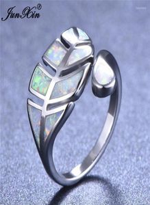 Wedding Rings Cute Female Leaf Adjustable Ring Fashion Silver Color Rose Gold For Women Boho Blue White Green Fire Opal RingWeddin6207294