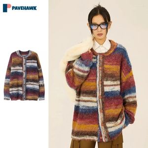 Men's Sweaters Winter Man Women Sweater American Vintage Colorful Stripes Oversized Knitted Couple Autumn Loose Knit Cardigan Outwear