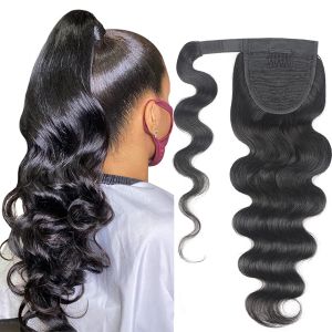 Bundles Bundles SVT Body Wave Hair Clip Ponytail 24 Inches Human Hair Natural Black Ponytail For Black Woman