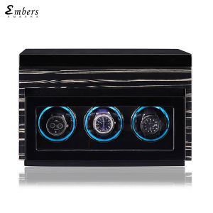 ケースEmbers Black Self Winding Watch Box Watch Winder 3スロット自動巻線回転ケース3+6ケース