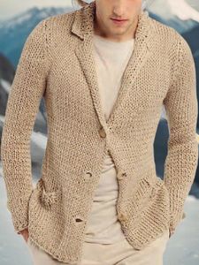 Casaco de suéteres masculinos 2024 com agulha grossa de mangas compridas