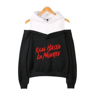 Sweatshirts Yeni gelenler anuel aa gerçek hasta la muerte kapalı omuz moda hip hop kadınlar kapüşonlu sweatshirt pamuk uzun kollu seksi kapüşonlar