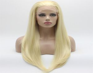 Iwona Hair Straight Long Light Blonde Wig 2613 Half Hand Tied Heat Resistant Synthetic Lace Front Wig3910702
