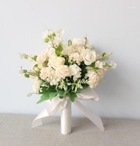 Mini Roses Buket ile Şerit ile Yapay Çiçekler Gelin Düğün Çiçeği Ev Partisi Seyahat Süsleri18163254