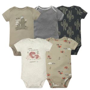 Skjortor Ny Cartoon Baby Boys Girls Bodysuit 35st Kort ärm 100% Bomullskläder 024 Månter Nyfödd kropp Bebe Jumpsuitkläder