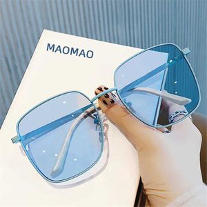 Sunglasses 2024 Fashion Alloy Sunglasses for Women Transparent Blue Eyeglasses Trendy Street Photography Frosted Green Square Eye Glasses 240423