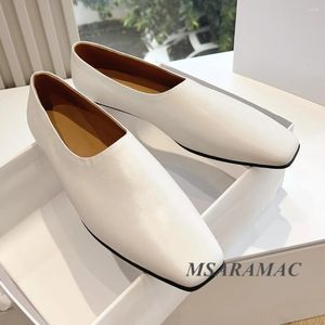 Scarpe casual in stile conciso in pelle marrone di punta quadrata piatta da donna di alta qualità da donna.