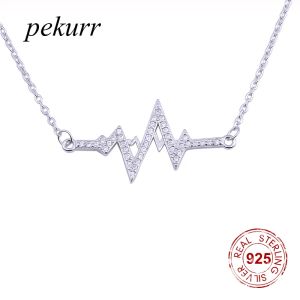 Halsband Pekurr 925 Sterling Silver Crstal Stetoskop Heartbeat Halsband för kvinnor Zircon Heartbeat Pendants Fashion Smyckesgåvor