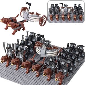 Block MOC MEDIEVAL LOTR Figurer Orc Soldiers Raider Vargr Wolf Elephant Mount Knights Building Blocks Bricks Toys For Children Gifts