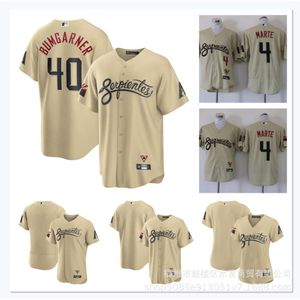Camisas de beisebol Rattlesnake bumgarner#40marte#4 bege elite city jogador nome uniforme