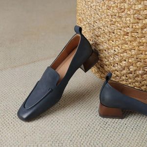 Casual Shoes Size 34-42 Comfortable High Quality Genuine Leather Thick Heel Women Heels Girls Fashion Office