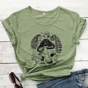 Kvinnors t-shirt estetiska skogsvampar t-shirt vintage botanisk natur walk tee shirt topp rolig kvinnor grafisk mykolog tshirt 240423