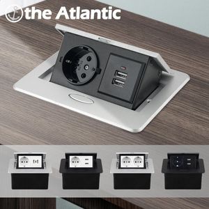Table Outlet EU Socket With USB Type C In the Counter Pop Up Desktop Aluminum Cover Concealed 240415