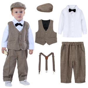 Blazers Baby Formal Outfit Infant Suit Newborn Gentleman Long Sleeve Overalls Toddler Birthday Wedding Party Gift Costume 5pcs