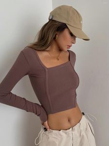 Kvinnors T-skjortor exponerar CLAVICLE Slim-Fit Long-Sleeve Midriff Outfit Base Shirt
