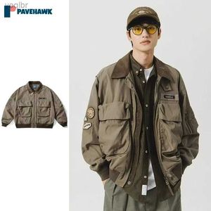 Men's Jackets Japanese product baseball jacket mens autumn retro multi pocket pilot jacket womens loose thick bomber jacket neutral lapel jacketL2404