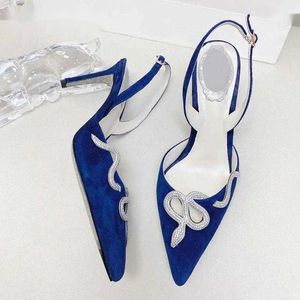 Sandaler Summer Crystal Snake Decor Pumps High Heel Gladiator Suede Leather Slingback Party Shoes Runway 2024 Sandalias Mujer