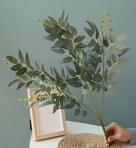 人工柳の葉の緑の白い偽の植物diyフェイクブーケ人工葉のための家庭森林パーティーの装飾4744982