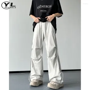メンズパンツ夏の薄いクイック乾燥パンツの男性ゆるいカジュアルハイストリートフォールドストレートストライプデザインジョギングワイドレッグズボンユニセックス