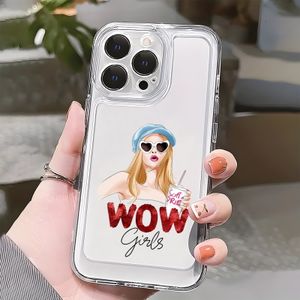 iPhone 15 XS MAX 14PRO MAX CASE مع فن Girl Girl Girl Creative Cartoon Girl ، وتفتت كاملة التصميم الشفافة للفضاء مع رسم توضيحي أحلام