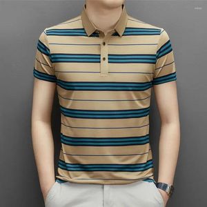 Polos męski Summer Smart Casual Short Sleved Polo Shirt Lapel Button Paski